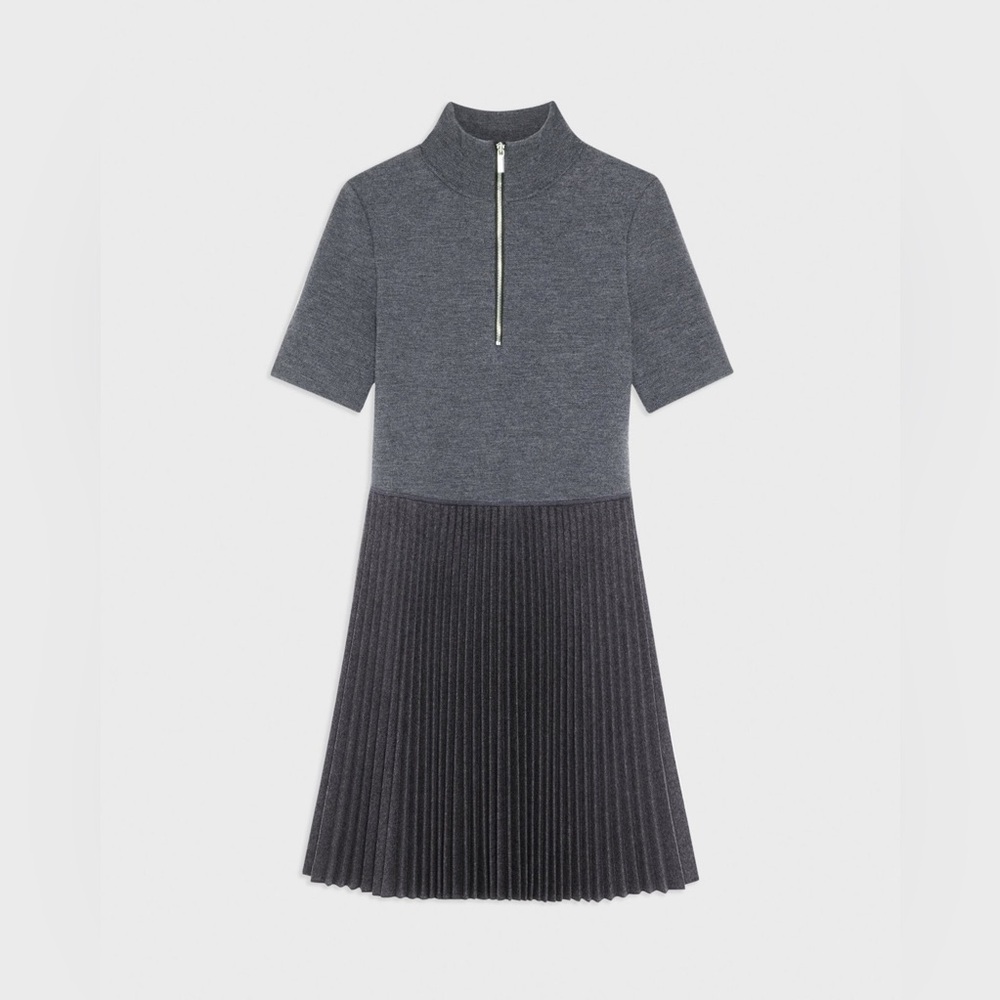 NWT $575 Theory Zip-Up Combo Dress in Blended Wool Flannel - Picture 5 of 7